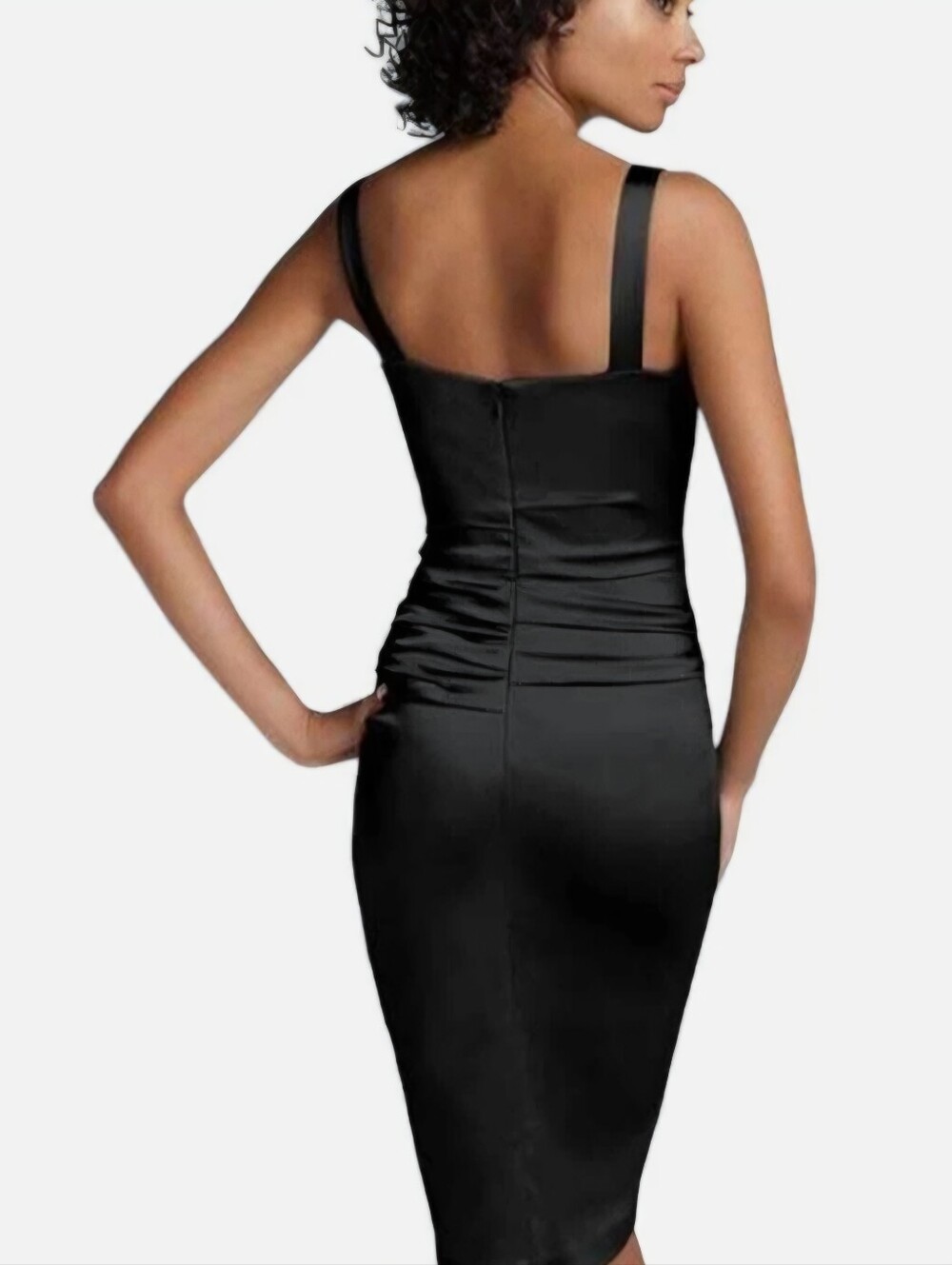 Holiday/Cocktail, Satin-y Black Cocktail Dress Ruched Size 6